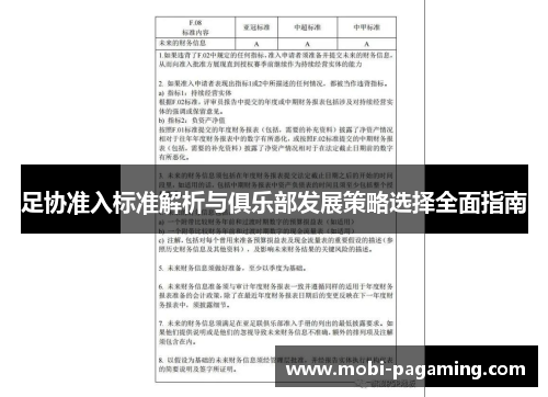 足协准入标准解析与俱乐部发展策略选择全面指南 足协准入标准解析与俱乐部发展策略选择全面指南